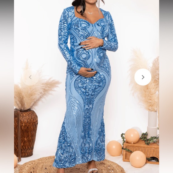Sequined Blue Maternity Dress - Picture 5 of 5